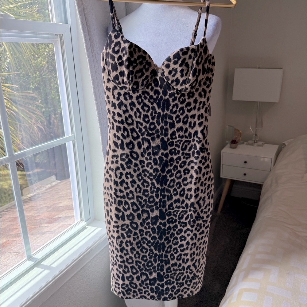 Mot Miami Style Sexy Leopard Print Spaghetti Strap Mini  Dress